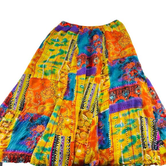 Lynne Ritchie Colorful Boho-Chic Patchwork Maxi Skirt lined Women's size Small - Picture 1 of 5